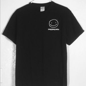 Mens Port & Co Black Graphic T-Shirt W/ Smiley Face Image Says: Everything Sucks